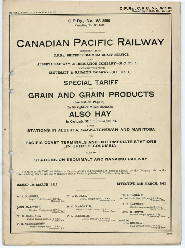CPR TARIFF 1 CPR FREIGHT BULLETINS 1905-1922
