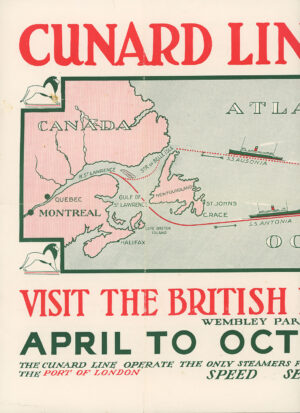 CUNARD ATLANTIC PASSENGER SERVICE MAP 1924