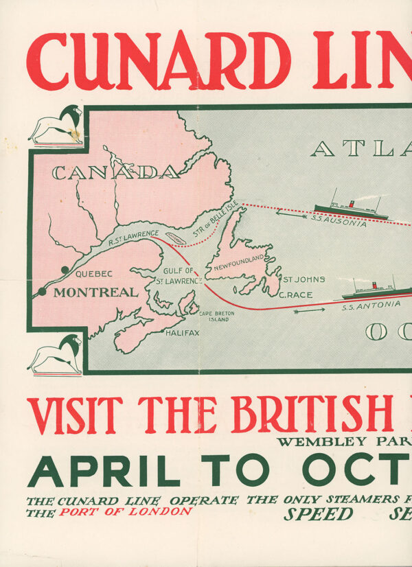 CUNARD ATLANTIC PASSENGER SERVICE MAP 1924