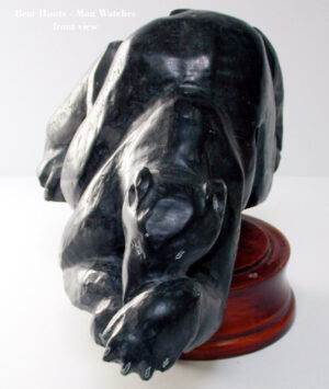 BEAR HUNTS WHILE MAN WATCHES - SOAPSTONE BY GILBERT HAY