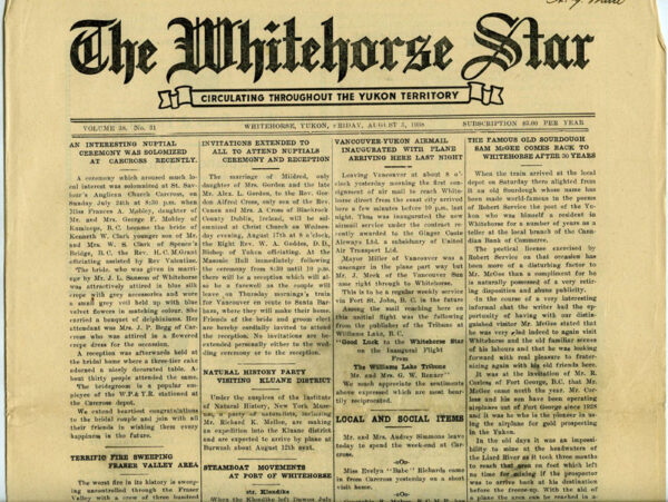 WHITEHORSE YUKON NEWSPAPER 1938