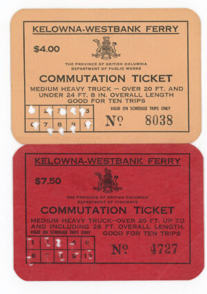 KELOWNA WESTBANK FERRY COMMUTATION TICKET 1950