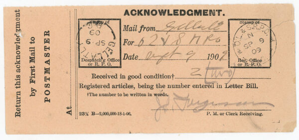 CPR INLAND SHIP POSTAL CANCEL 1909