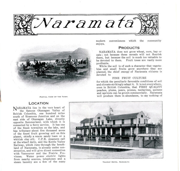 NARAMATA SUMMERLAND APPLEDALE AND NARAMATA LAND CO BROCHURE 1907