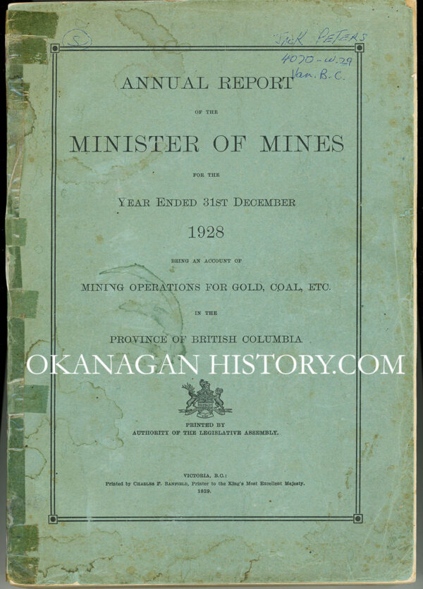 MINISTRY OF MINES ANNUAL REPORT 1928 FOR THE PROVINCE OF BC