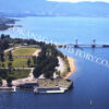 Aerial view of Kelowna BC waterfront and bridge, 1965, photographed by Allan Ribelin