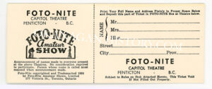 CAPITOL THEATRE PENTICTON BC FOTO-NITE PROMOTION CARDS 1955 CAPITOL THEATRE PENTICTON BC FOTO-NITE SHOW SIGN-UP CARDS 1955