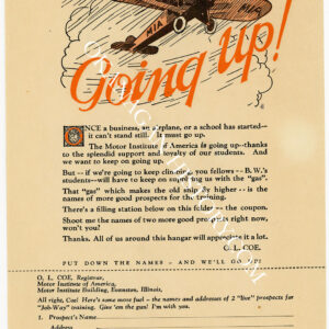 MOTOR INSTITUTE OF AMERICA MAILOUT PROMOTING MAILORDER COURSES IN AERO-MECHANICS TRAINING 1930