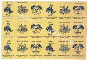 PEACH COLLECTOR STAMPS 18 TO A PAGE 1961STAMPS PEACH FESTIVAL COLLECTOR PROGRAM STAMPS FOR EVENTS IN PENTICTON 1961