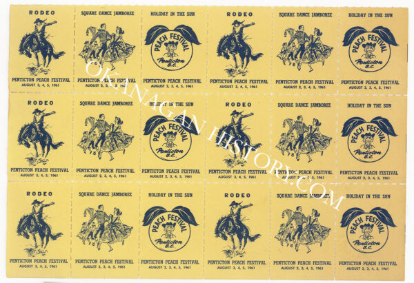 PEACH FESTIVAL COLLECTOR PROGRAM STAMPS FOR EVENTS IN PENTICTON 1961